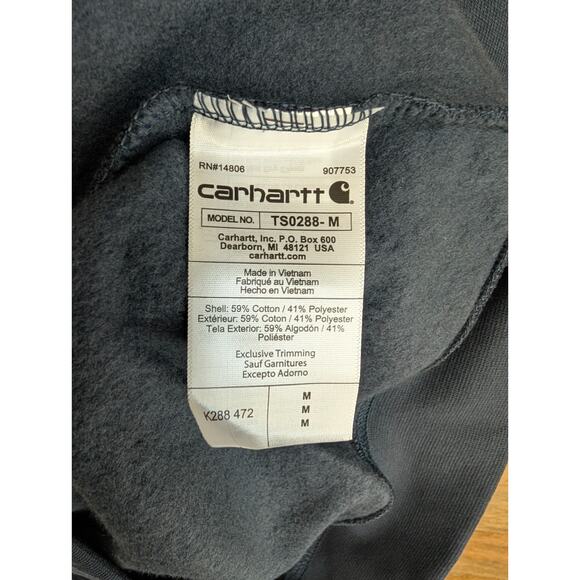 Carhartt Hoodie Mens Medium Navy Loose Fit Midweight Logo Graphic Sleeve TS0288 - Picture 4 of 4